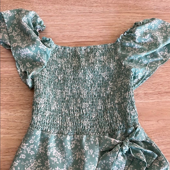 summer dress color blue Green. Smocked Sundress with Flutter Sleeves - Picture 4 of 7